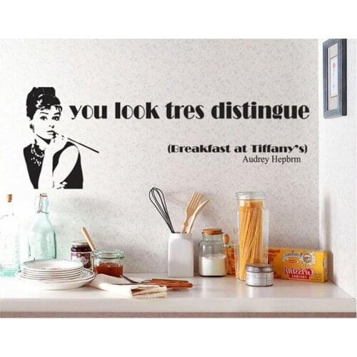 Audrey Hepburn Wall Decal Classic Hepburn Wall Sticker for Kitchen Cooking Room Restaurant Wall Art Vinyl Murals Wallpaper A889