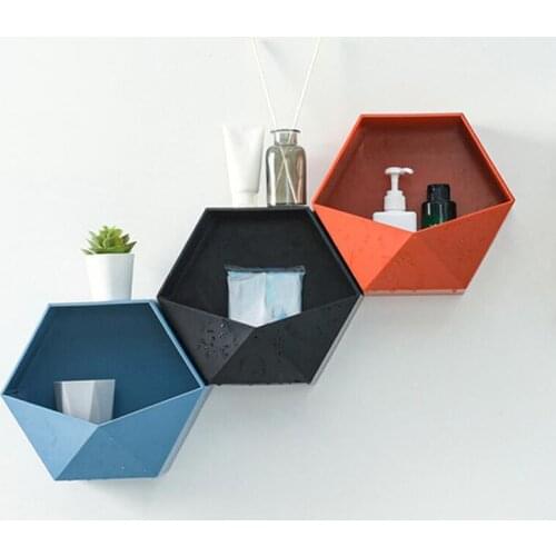Wall-mounted Multifunctional Storage Shelf Nordic Style Geometric Hexagon Storage Rack Bathroom Kitchen Supplies Storage Hook