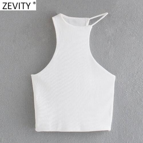 Zevity New Women Chic Sexy Asymmetrical White Knitting Camis Tank High Street Ladies Sleeveless Vest Summer Slim Crop Tops SW843