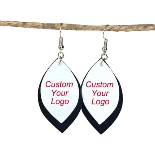 New Fashion Layered Sports Faux Leather Baseball Earrings Double Layer Leaf Shaped Twin Earrings