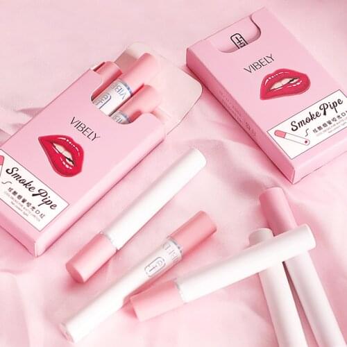 New Type 4pcs Cigarette Shape Lipstick Matte Waterproof Matt Long-lasting Smoke Tube Lipstick Velvet Red Lip Tint Makeup