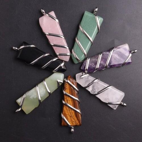 6pcs/lot High Quality Wrapped Natural Stone Pendant Necklace Healing Necklace Pendant Pendulum For Wholesales 60*20mm