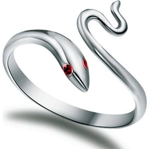 Simple Open Adjustable Rings For Women Snake Red Zircon Cocktail Finger Ring Jewelry