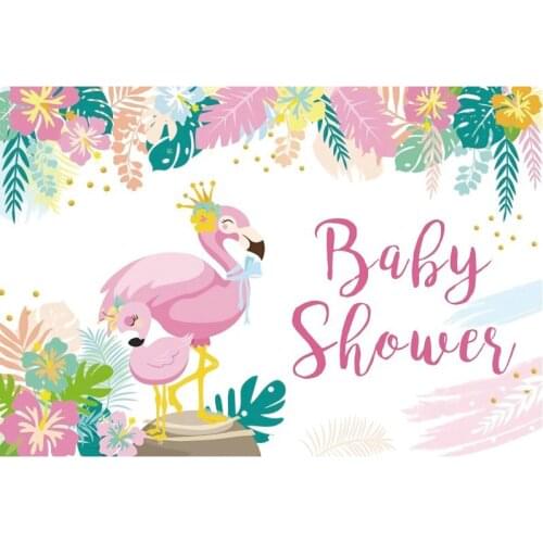 Pink Flamingo Baby Shower Backdrop White Photography Background Celebration Photo Booth Studio Decor
