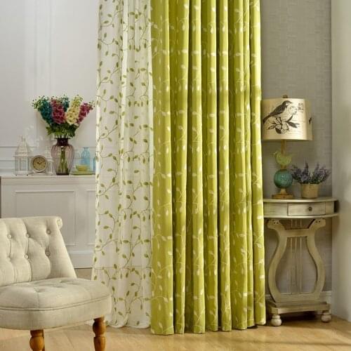 Nordic Cotton and Linen Embroidery Curtains for Living Room Bedroom American Country Rattan Leaf Embroidery Curtain Tulle