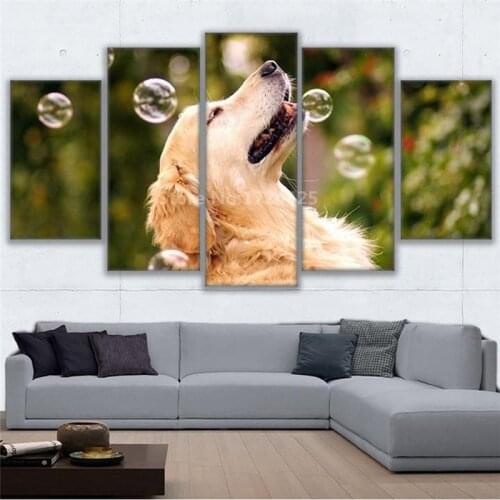 Five-Piece Modern Hd Canvas Painting Cute Dog Labrador Photography Poster Wall Art Printing Pictures Home Decoration Living Room