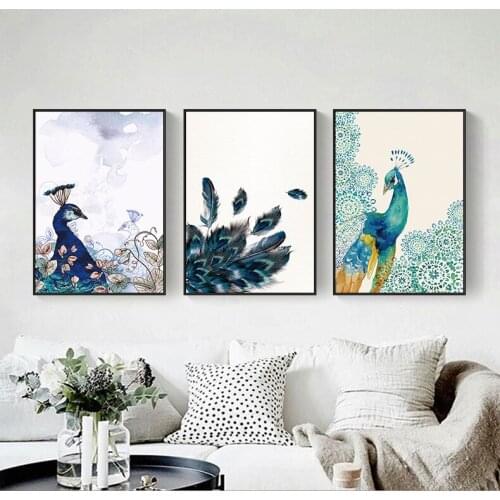 Modern Beautiful Peacock And Feather HD Poster Print Canvas Painting Picture Home Wall Art Graffiti Bedroom Decoration Custom