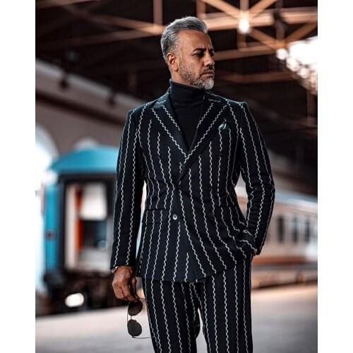 Striped Peaked Lapel Wedding Suits Evening Party Prom Custom Made Slim Fit Casual 2 Pieces Best Man Tuxedos