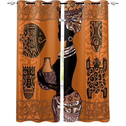 African Woman Silhouette Geometric Culture Blackout Curtains For Boys Girls Bedroom Kids Curtains For Living Room Decoration