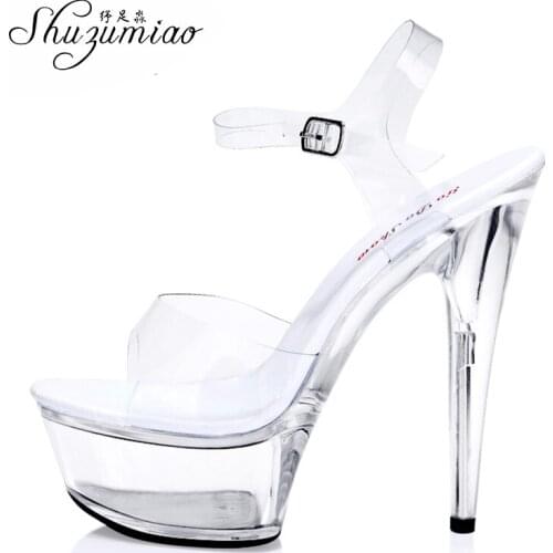 Wedding Shoes Bride Woman Sexy High Heels Transparent Heel Female Clear Sandals Platform Women Shoes 2020 Pole Dance Shoes 15cm