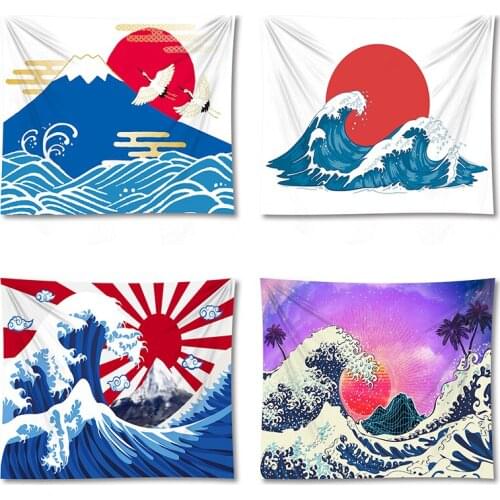 Japan Sea Wave Scener Home Decor Wall Hanging Tapestry Fabric Living Room Background Mural Yoga Beach Mat