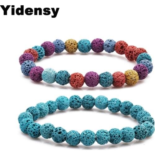 Yidensy 10 Colors Lava Stone Beads Bracelet Essential Oil Perfume Diffuser Multicolor Black 8mm Strand Bracelet Yoga Jewelry