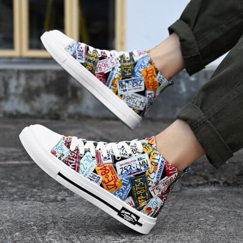 Lovers Brand Women Canvas Shoes New Arrivel High Top Printing Lace-up Vulcanized Shoes Print Female Sneakers Women Flat Footwear