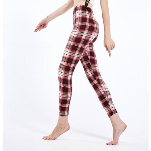 INDJXND Plaid Print Leggings Push Up Stripe Women Fitness Pants Rose Flowers Houndstooth Sporter Skinny Ankle-Length Hot Bottom