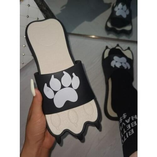 2021 summer new style fashion casual cartoon cats claw open-toed flat bottom outdoor female slippers