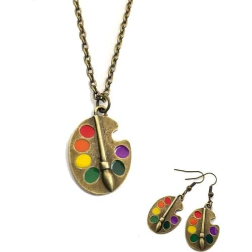1 Set Palette Earrings Bronze Necklace Artist Earrings Wonderful Bronze Bright Artist Pendant Necklace