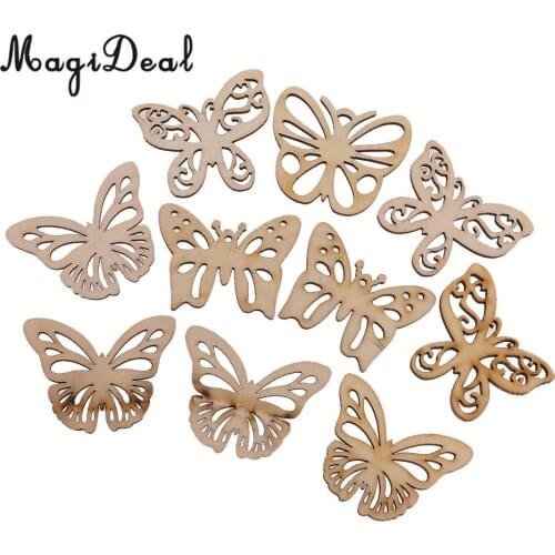 10Pcs Natural Wood Butterfly Plain Shabby Chic Craft Wood Embellishment for Scrapbook Wedding Christmas Decoration
