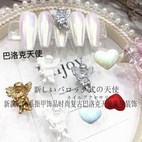 10Pcs/Lot Latest Baroque Love Heart Pearl Angel Semicircle Pearl DIY Accessories Metal Nail Art Deco Charms Design for Manicure