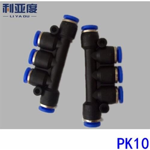 100PCS/LOT PK10 Black/White Pneumatic quick joint quickly inserted tracheal plastic joint five