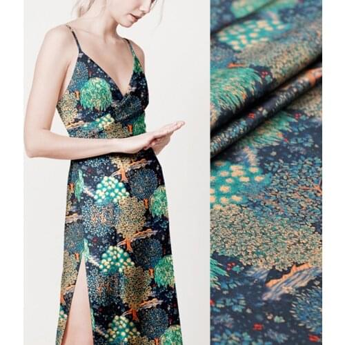 135CM Wide 19MM Yellow Blue Chrysanthemum Print 94% Silk & 6% Spandex Strech Silk Satin Fabric for Dress Cheongsam J049