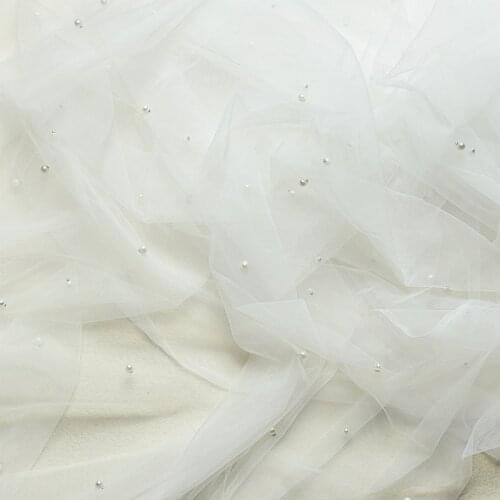 2 Meters High quality French beaded Lace Fabric for wedding dress White Tulle Pearl Lace Fabric DIY party dresses