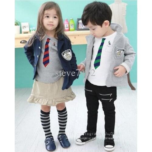 2017 Boy Three-Piece Clothes Autumn Warm kids Sport Suits Cotton White Tie T-Shirt Button Gray Jacket Sets Baby Boys Clothes