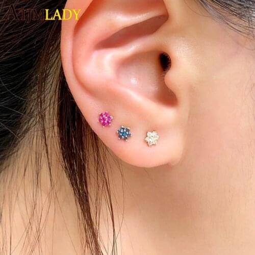 2020 new Earing Brincos Rainbow Dainty Cz Jewelry Girl Women Ear Stud Tiny Flower 925 Sterling Colorful Minimalist Cute Earring