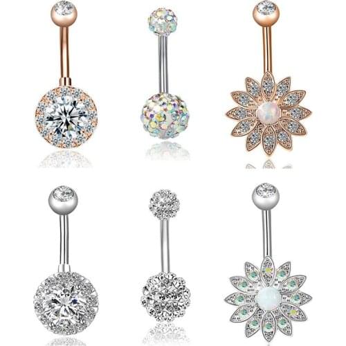 3Pcs/set Lotus Flower Opal Belly Piercing Belly Button Rings Set Body Jewelry