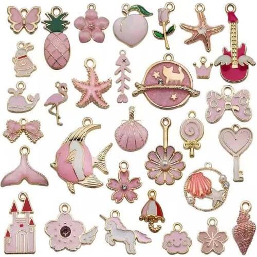 Mixed 31pcs New Enamel Alloy Accessories Clock Mermaid Rose Unicorn Animal Pendant Handmade Bracelet Jewelry Making Accessoriess
