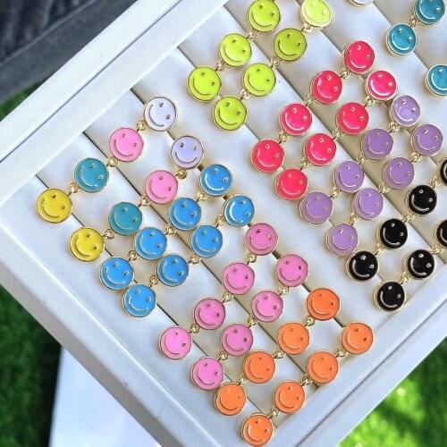 5Pairs 2021 New High quality dainty Trendy Colorful Enamel Smile Happy Face Drop Earrings For Women