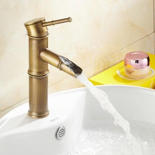 Bamboo shape faucet Basin Mixer Taps Antique Brass Finished Hot and Cold Mixer Taps Deck Mounted basin tap torneira AF1044