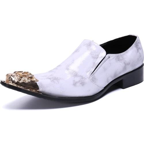 Genuine Leather White Wedding Shoes Glitters Mens claquette Steel Toe Mens Dress Shoes Luxury Business Formal office shoes men