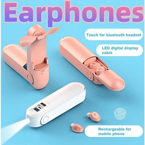 F7 Wireless Headphones Sport Bluetooth Earphones In-ear Noise Reduction HiFi Sweatproof Headset with Handheld Fan Charging Box