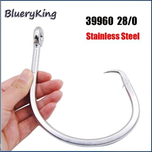 BlueKim 120g Size 28/0 39960 Super Large Stainless Steel Circle Hooks Fishing Hooks White Thick Tuna Circle Bait Fishing Hook