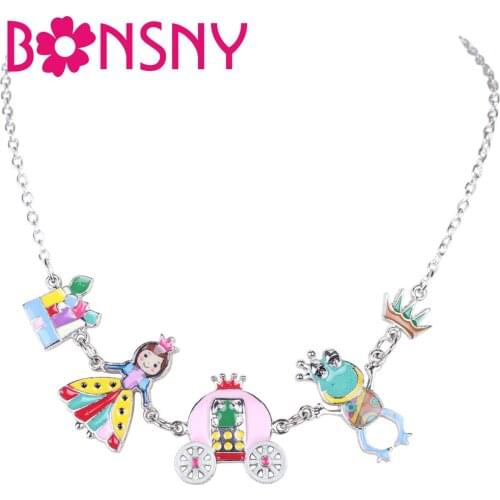 Bonsny Statement Enamel Necklace Angel Frog House Crown AlloyLong Collar Chain Pendant 2016 New Jewelry For Women Accessories