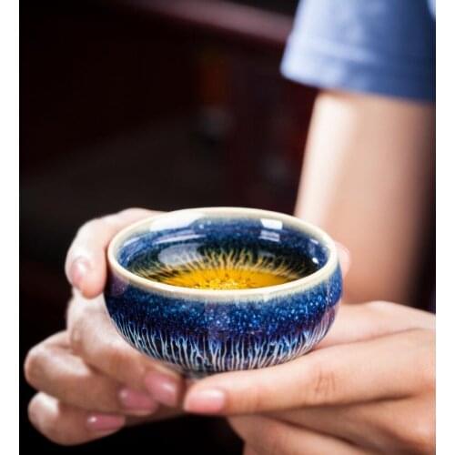 Household Tianmu glaze Jianzhan tea cup ceramic inlaid with silver tea cup silver fish Master Cup kungfu tea set single cup