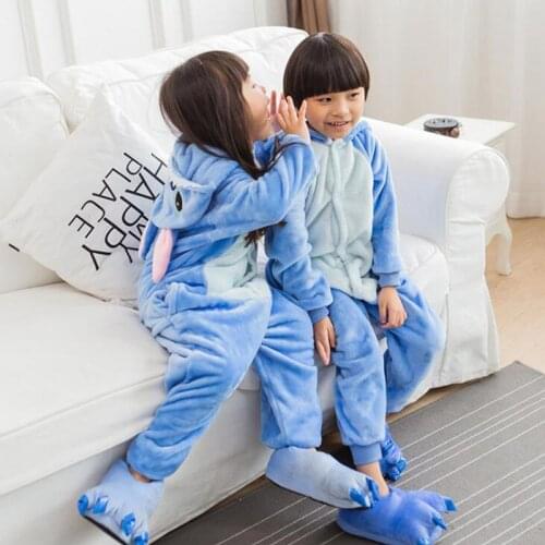 Kid Blue Stitch Cosplay Kigurumi Onesies Cartoon Anime Unicorn Jumpsuit Costume For Girl Boy Winter Animal Sleepwear Pajamas