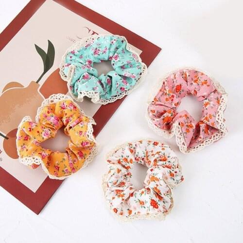Women Floral Plaid Hair Scrunchies Vintage Wild Hair Ring Elastic Rubber Band Girls Fashion Ponytail Scrunchie Hair Accessories