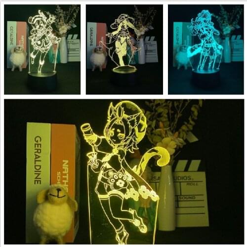Genshin Impact Anime 3D Lamp Diluc Diona Colorful Night Lights Led Mona Decor Home Light Project Colorful Xmas Gift Illuminator