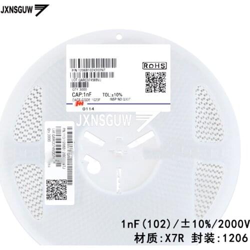 100PCS FH Chip capacitors 1206 10% 2kV X7R 1nF 102