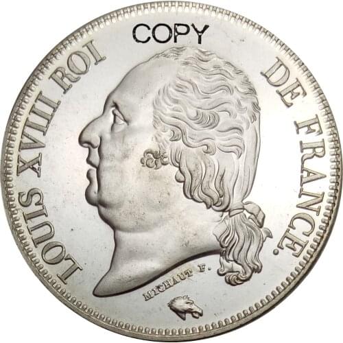 France 5 Francs Louis XVIII ROI DE 1821 BB 1821 H 1821 I Brass Plated Silver Copy Coins