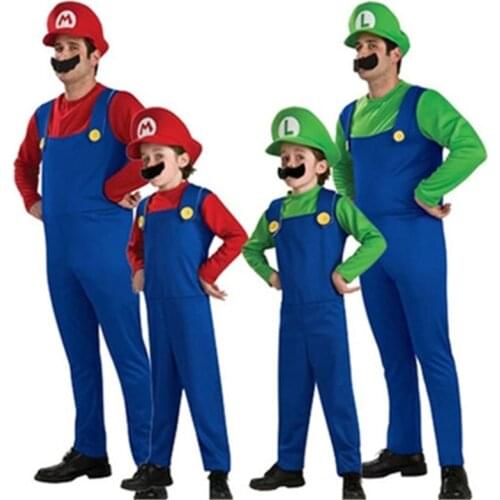 Adult Kids Super Mario Luigi Bros Halloween Costumes Cosplay Show Costume Set Cartoon Mario Uniform Family Parent-Child Clothes