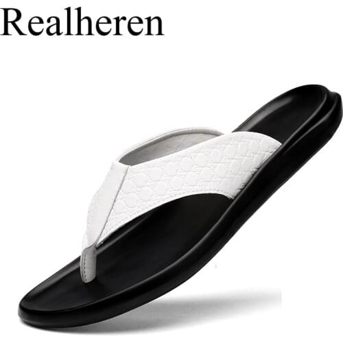 Summer Mens Luxury Flip Flops Tong Leather Casual Home House Beach Slippers Soft High Quality Black Shoes Chanclas Playa