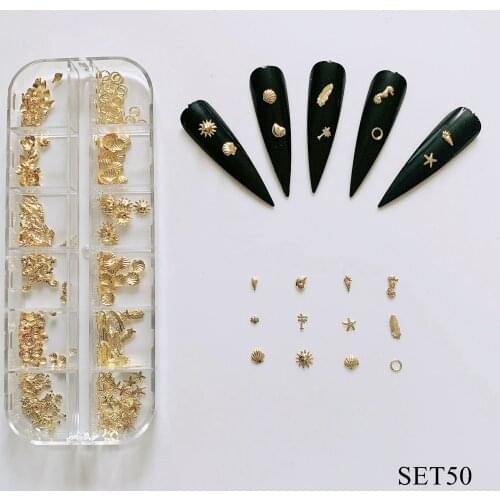 1Set Nail Art 3D Metal Studs in Sets Different studs Moon and Star Series Sea Series Shell Geometry Design
