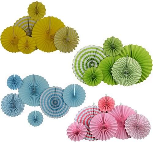 Mi Primera Comunion Decoration Yellow Green Blue Pink Set 6 Pieces Mixed Size Paper Fan Kids Birthday Baby Shower Party Favor