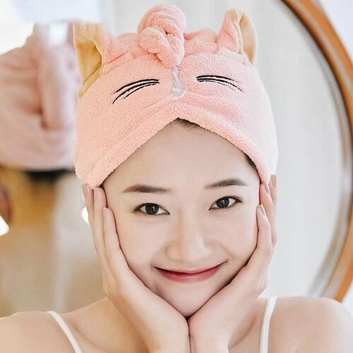 Cute Cartoon Shower Cap Coral Fleece Hair Turban Bathroom Cap Portable women Dry Hair Hat Quickly Dry Wrapped Towel