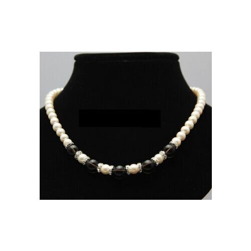 Fashion 7-8mm natural freshwater cultured white round pearl necklace agate 17"