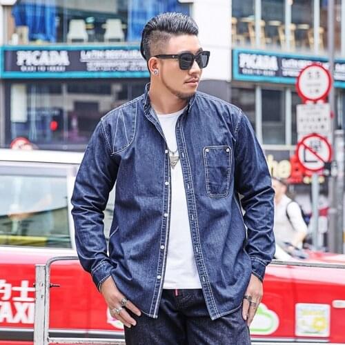 2019 Spring Autumn Denim Shirt Men Long Sleeve Sunscreen Work Clothes Plus Size 7Xl High Quality Fashion Cotton Shirt KK3088