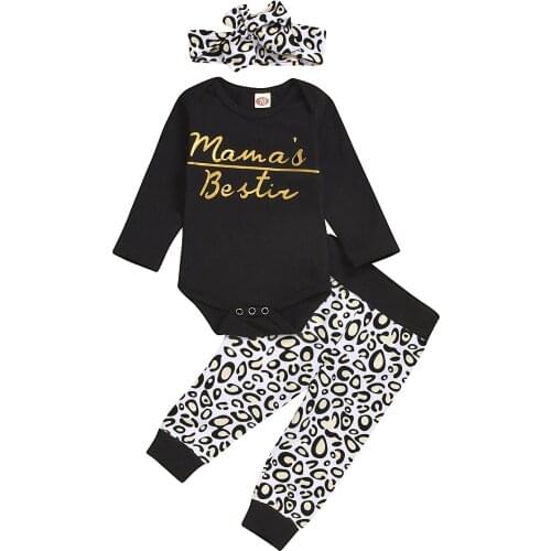 0-18M Leoaprd Clothes Outfits Soft Infant Kids Long Sleeve Romper Pants Headband 3Pcs Spring Autumn Clothing Set