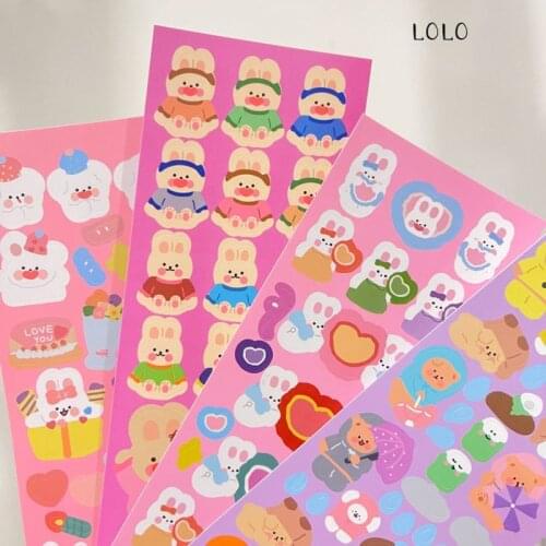Korea Ins Kawaii Cartoon Bear Rabbit Stickers Scrapbook Stationery Children Paper Is Hand DIY Gift Decoration Stickers